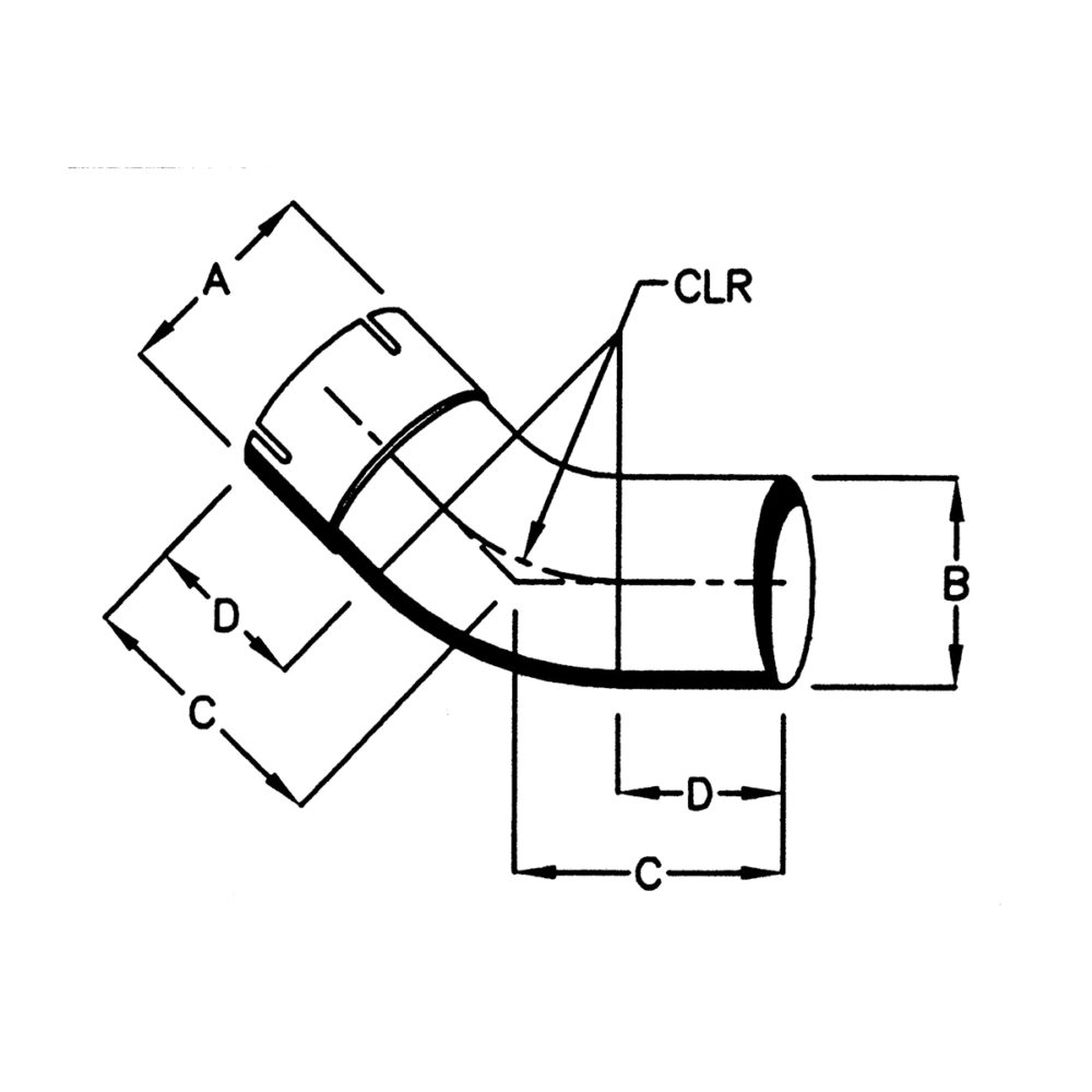 Bend 45 grader - 3'' (7,6 cm) innv./utv. diameter - Benlengde: 23 og 18 cm 2