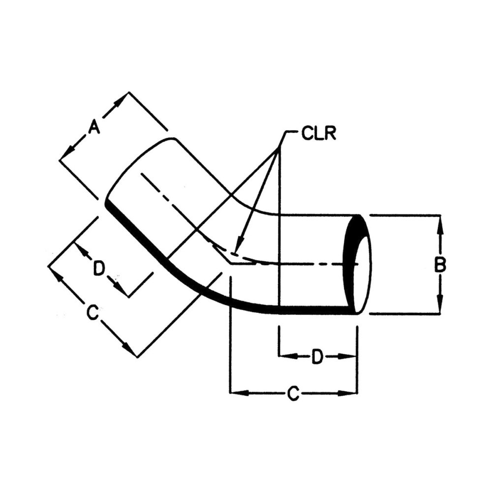 Bend 45 grader - 5'' (12,7 cm) utv./utv. diameter - Benlengde: 30 og 22 cm 2