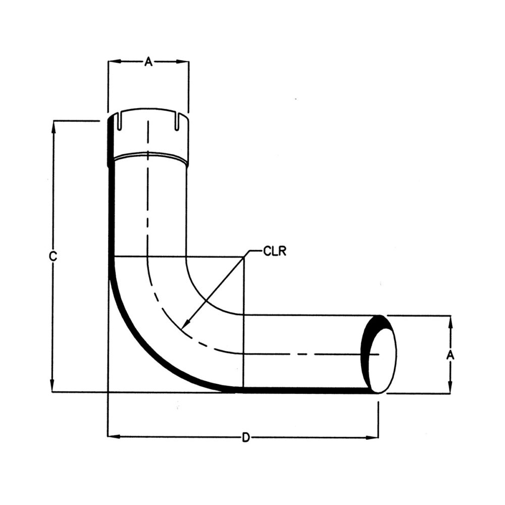 Bend 90 grader - 3,5'' (8,9 cm) innv./utv. diameter - Benlengde: 30,4 cm. 2